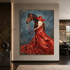 Vintage Americana Art｜Crimson Horse Elegance
