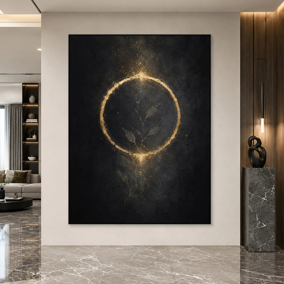 Textured & Impasto Art｜Golden Eclipse Circle