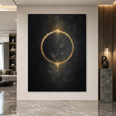 Textured & Impasto Art｜Golden Eclipse Circle