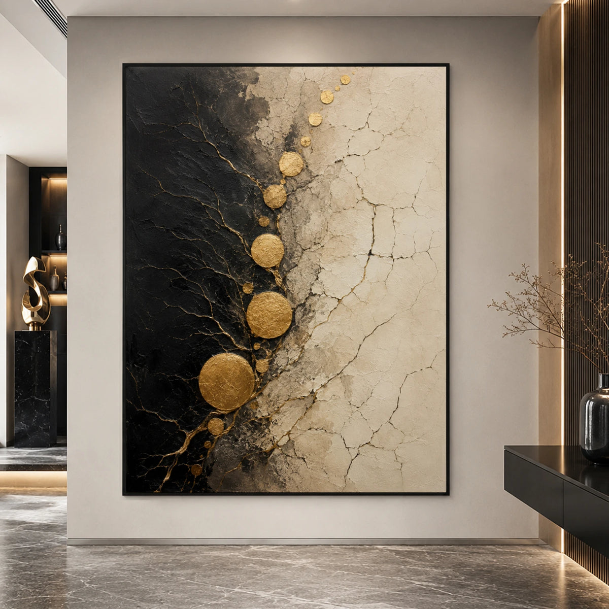 Textured & Impasto Art｜Golden Fracture Balance