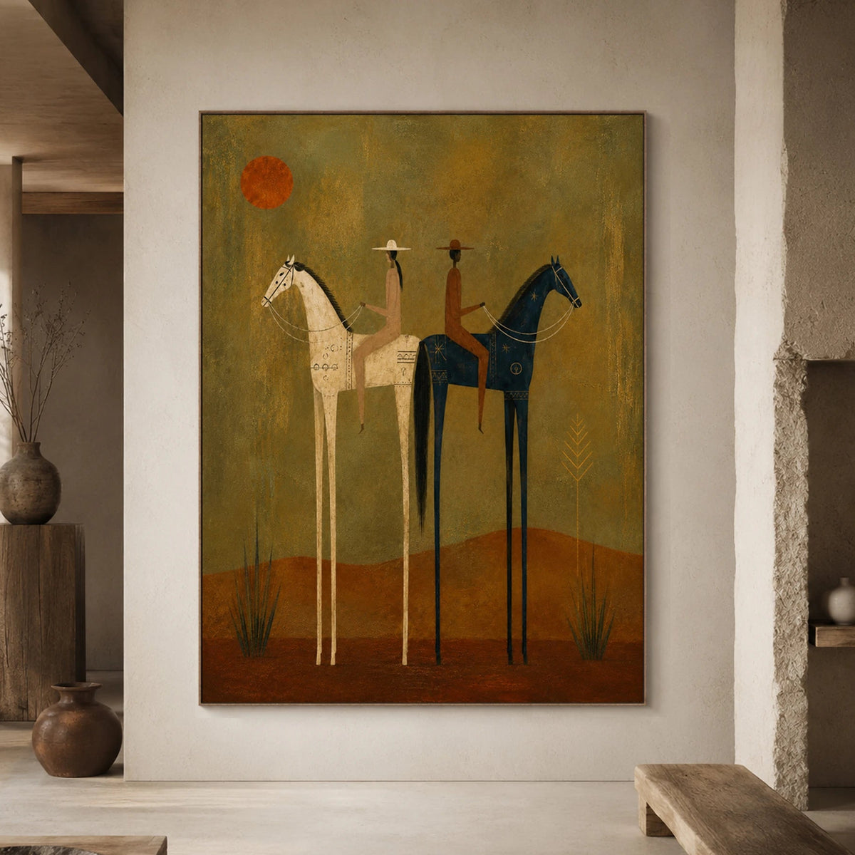 Vintage Americana Art｜Twin Riders at Sunset