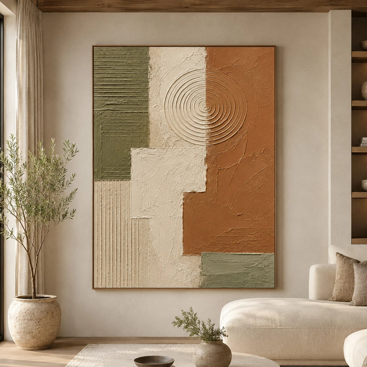 Textured & Impasto Art｜Terra Olive Geometry