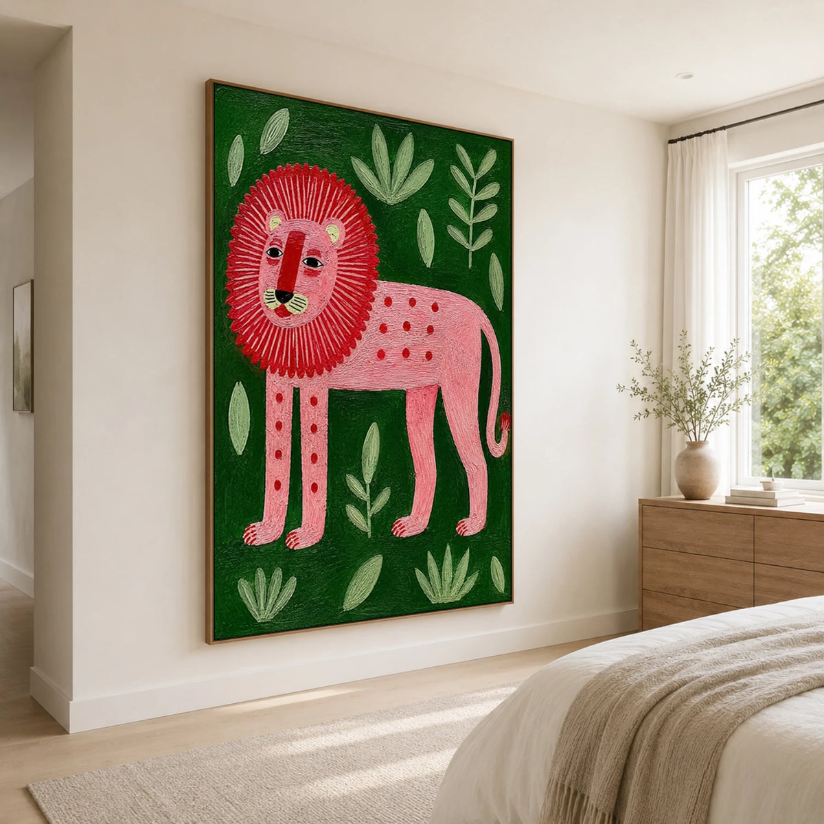 Modern Folk Art｜Pink Lion Garden
