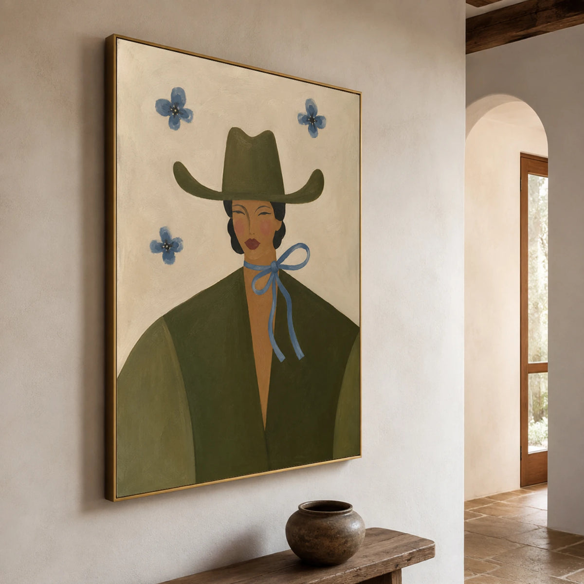 Vintage Americana Art｜Blue Ribbon Cowgirl Portrait