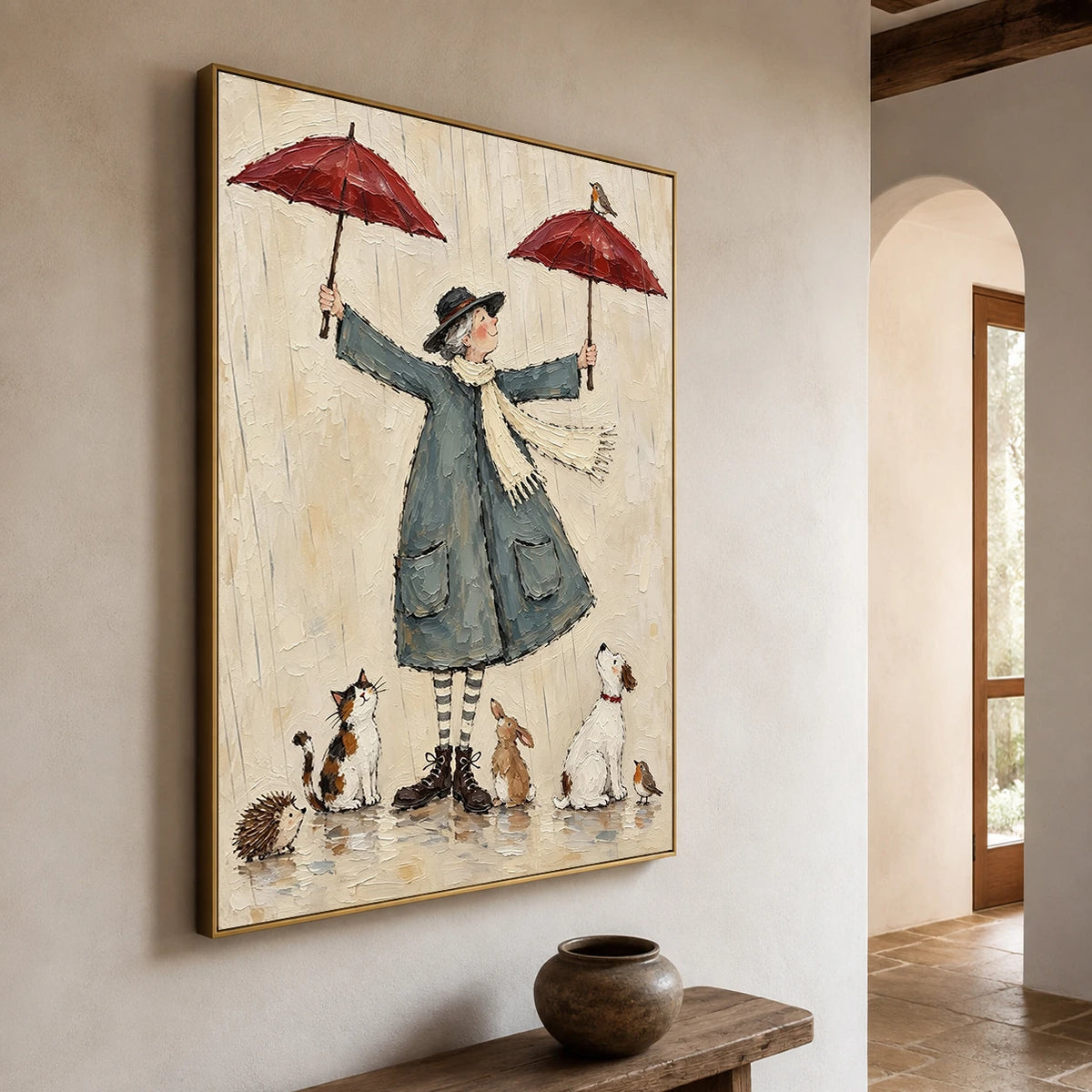 Modern Folk Art｜Under Two Red Umbrellas