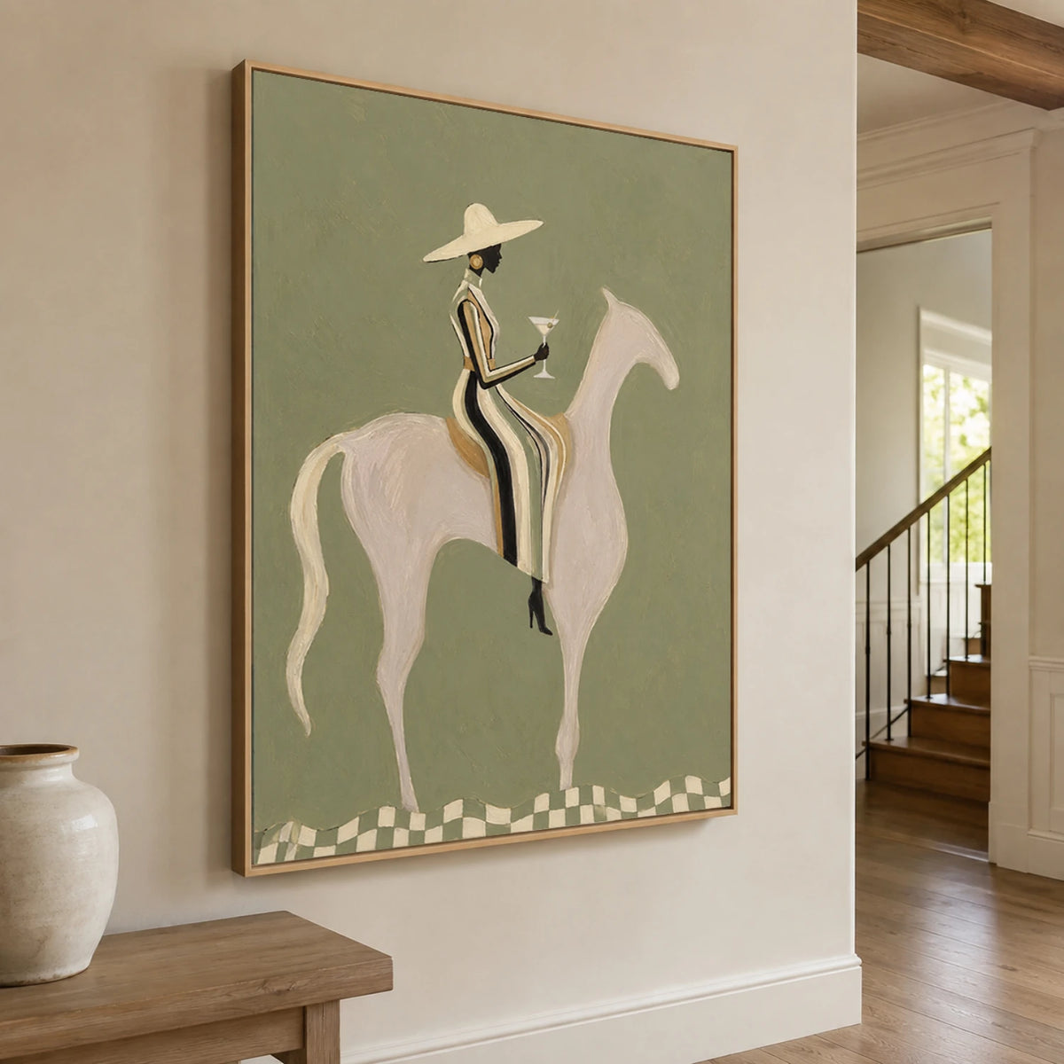 Vintage Americana Art｜White Horse Cocktail Rider