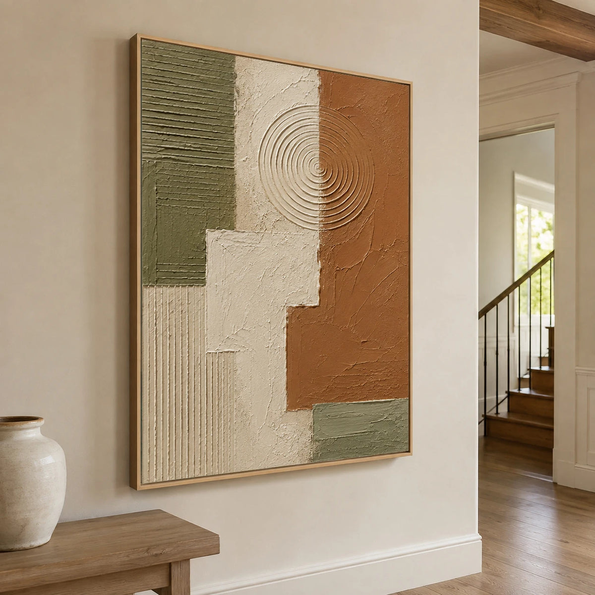 Textured & Impasto Art｜Terra Olive Geometry