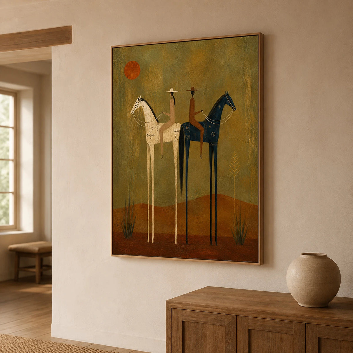 Vintage Americana Art｜Twin Riders at Sunset