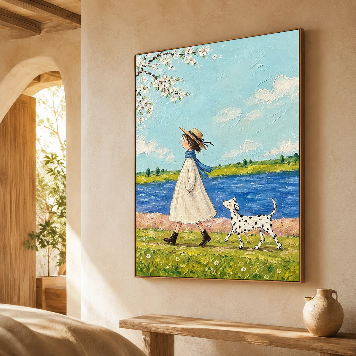 Modern Folk Art｜Spring Walk with My Dog