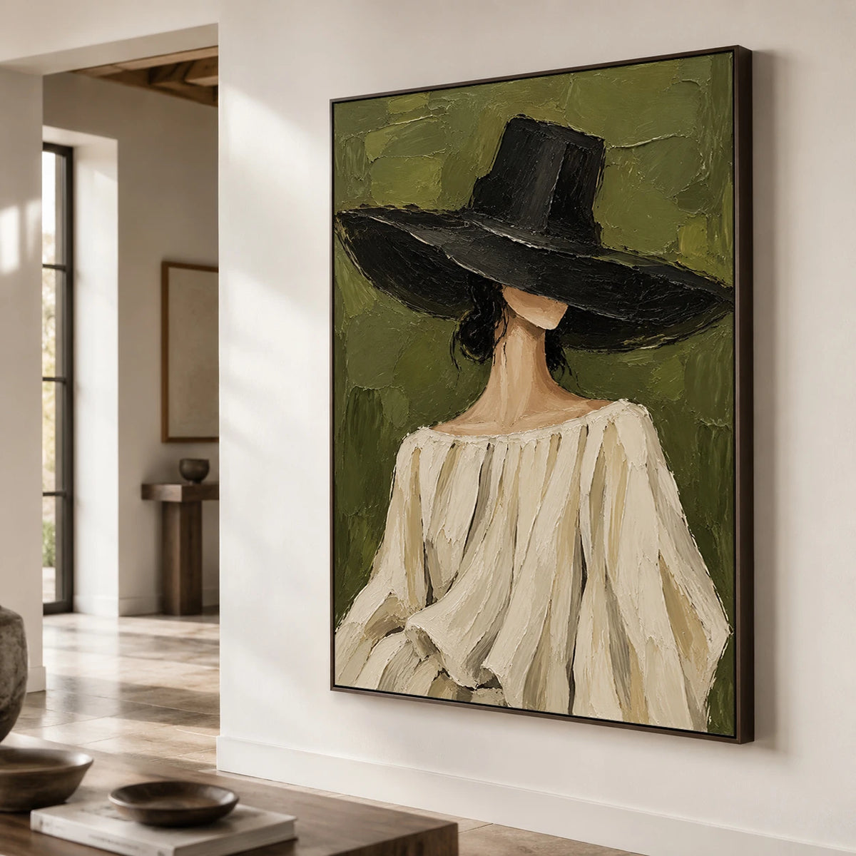 Vintage Americana Art｜Olive Hat Woman Portrait