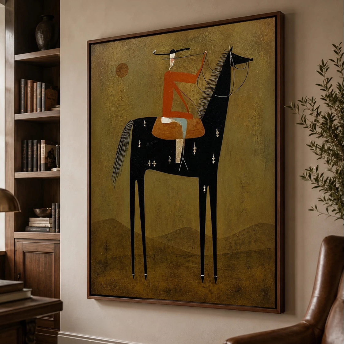 Vintage Americana Art｜Rust Rider on Black Horse