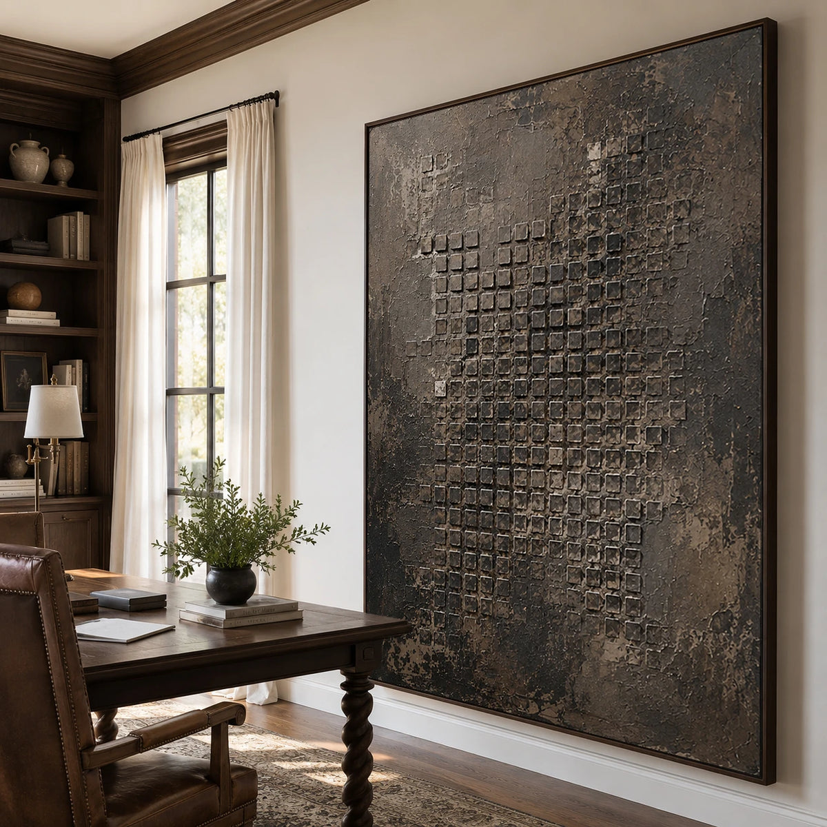 Textured & Impasto Art｜Bronze Grid Echo