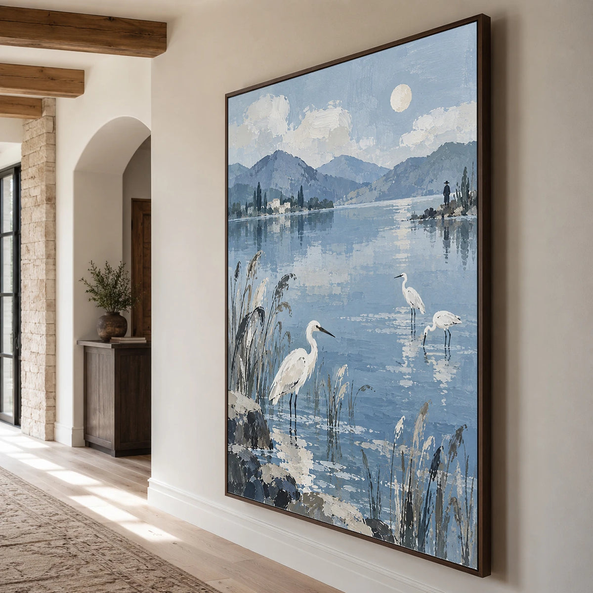 Expressive Contemporary Art｜Moonlit Heron Lake