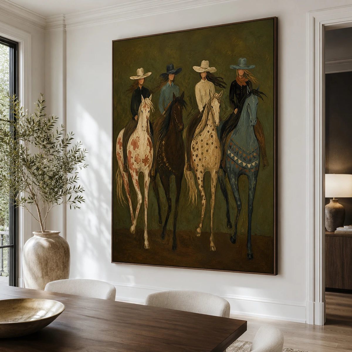 Vintage Americana Art｜Cowgirls and Horses Portrait
