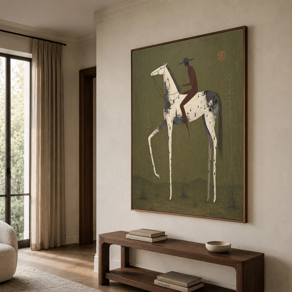 Vintage Americana Art｜Weathered White Horse Rider