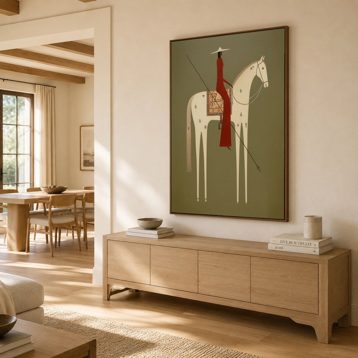 Vintage Americana Art｜Minimal White Horse Archer