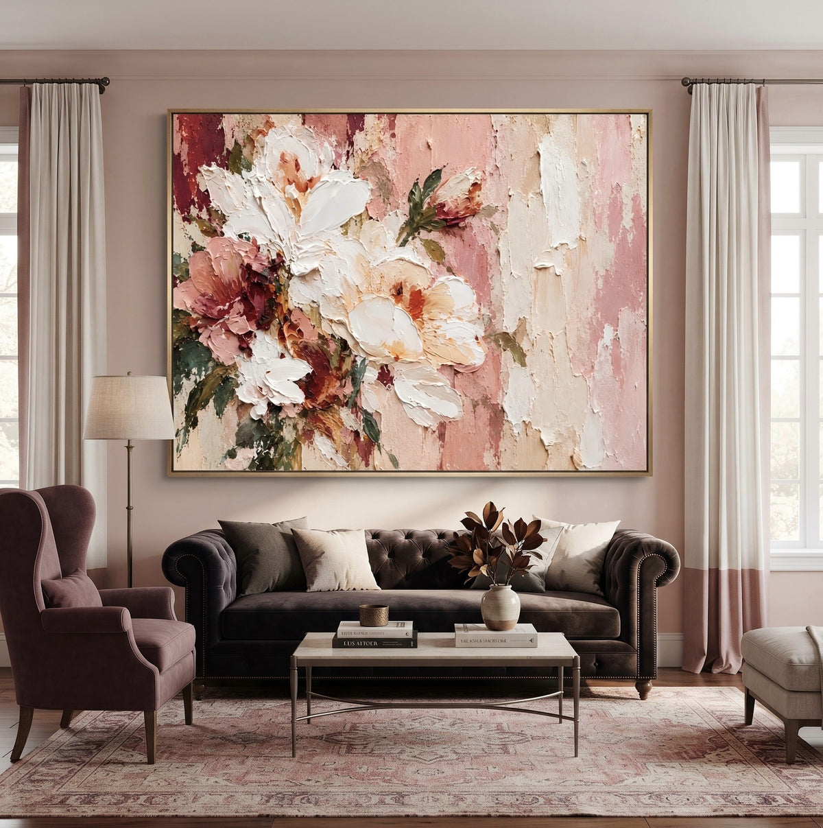 Textured & Impasto Art｜Blush Garden in Bloom