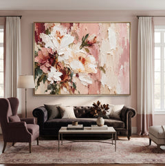 Textured & Impasto Art｜Blush Garden in Bloom