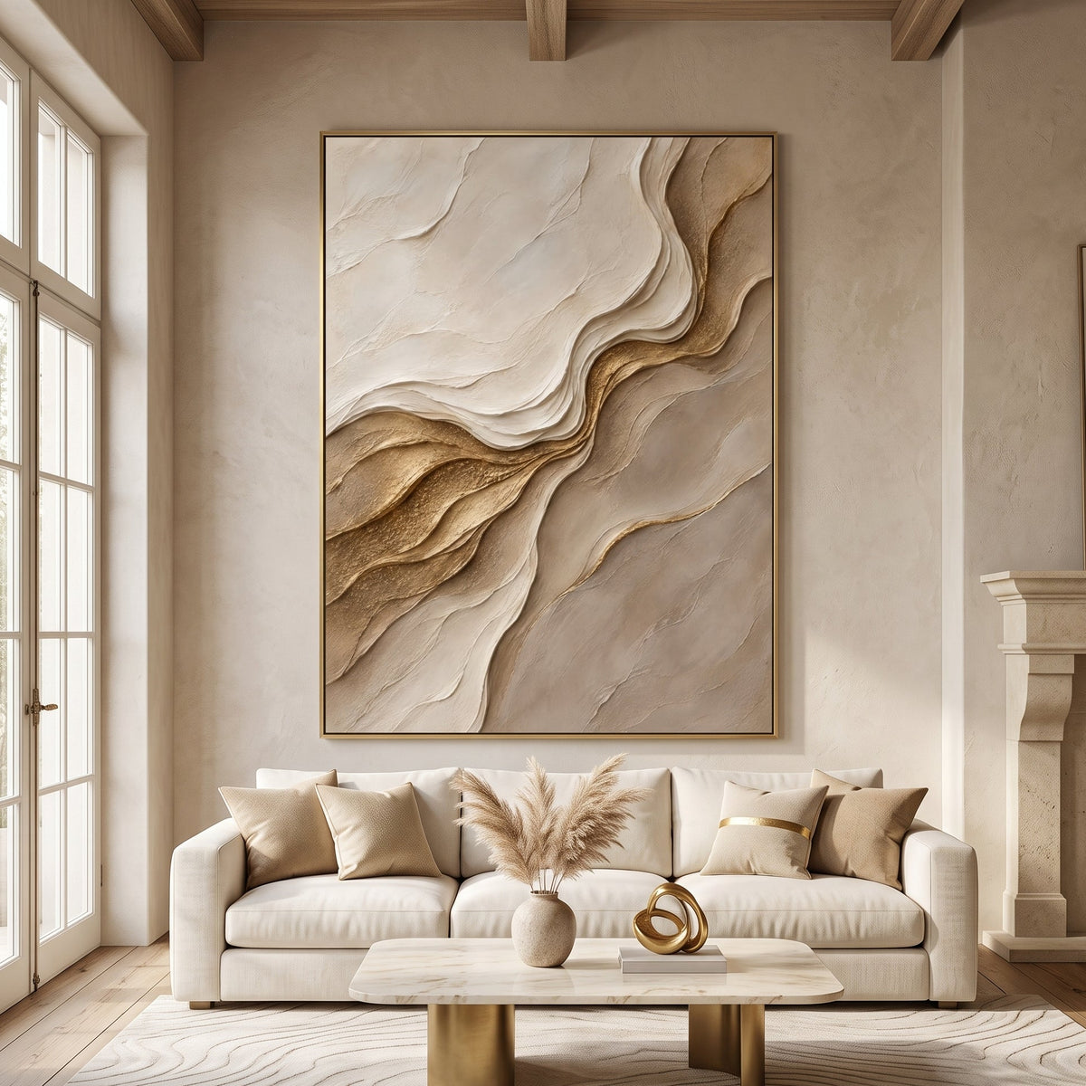 Textured & Impasto Art｜Golden Stone Waves