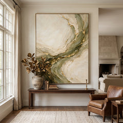 Textured & Impasto Art｜Golden Sage Marble Flow