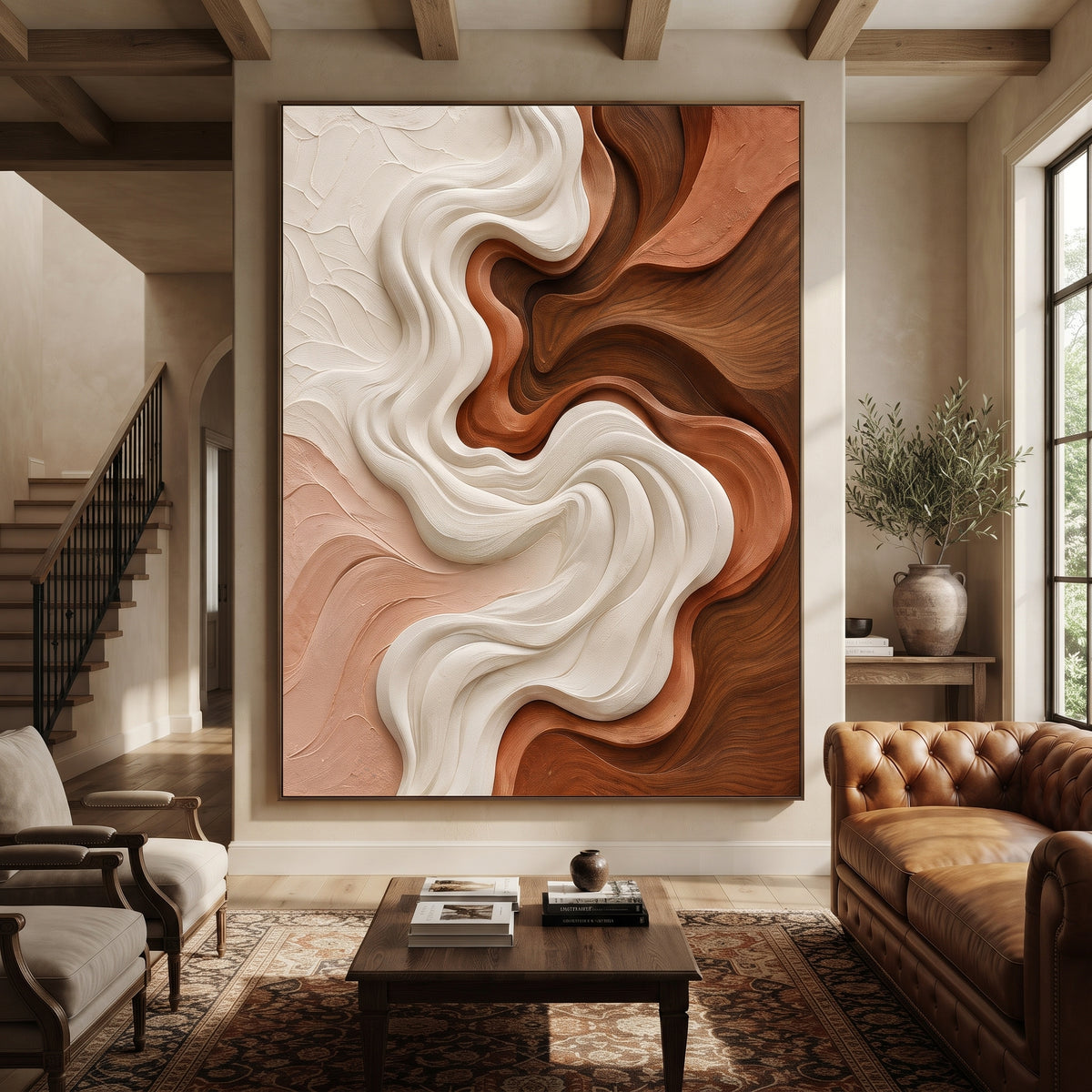 Textured & Impasto Art｜Terracotta Ivory Flow
