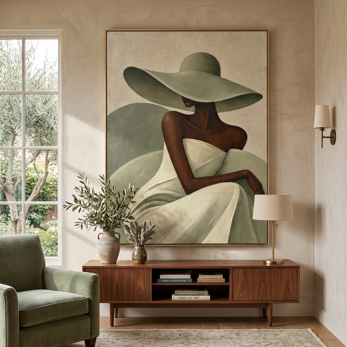 Vintage Americana Art｜Olive Hat Elegance