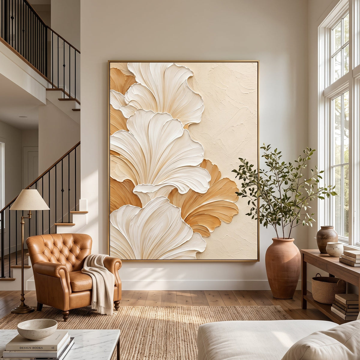 Textured & Impasto Art｜Ivory Blossom Relief
