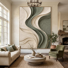 Textured & Impasto Art｜Sage Ivory Flow