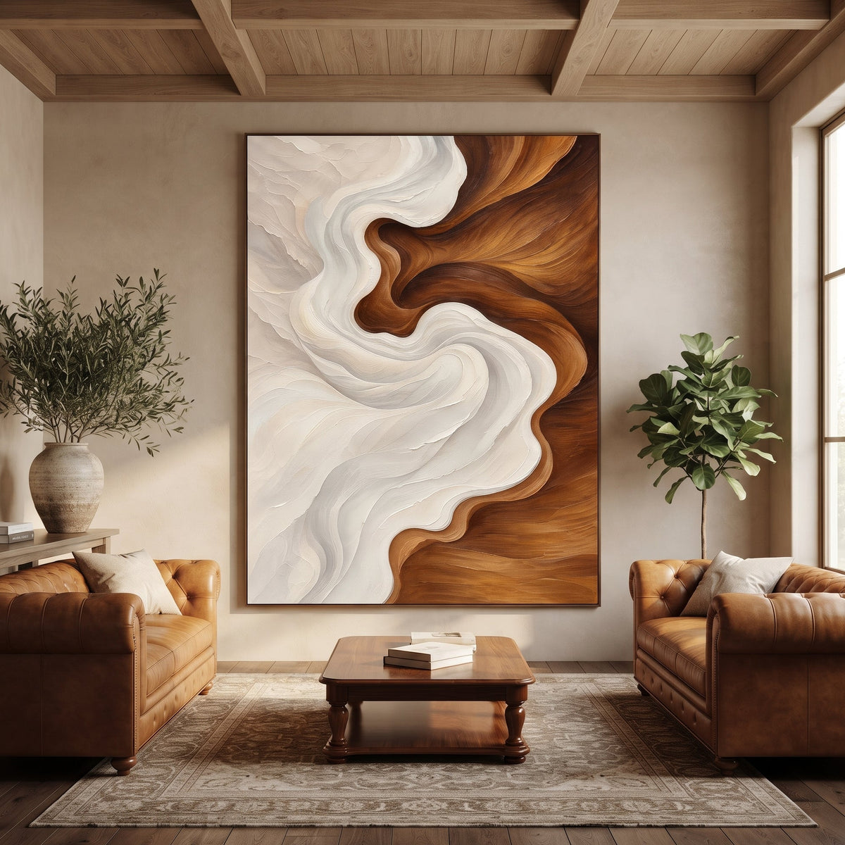 Textured & Impasto Art｜Ivory Walnut Flow