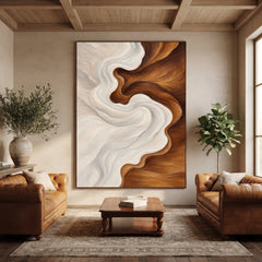 Textured & Impasto Art｜Ivory Walnut Flow