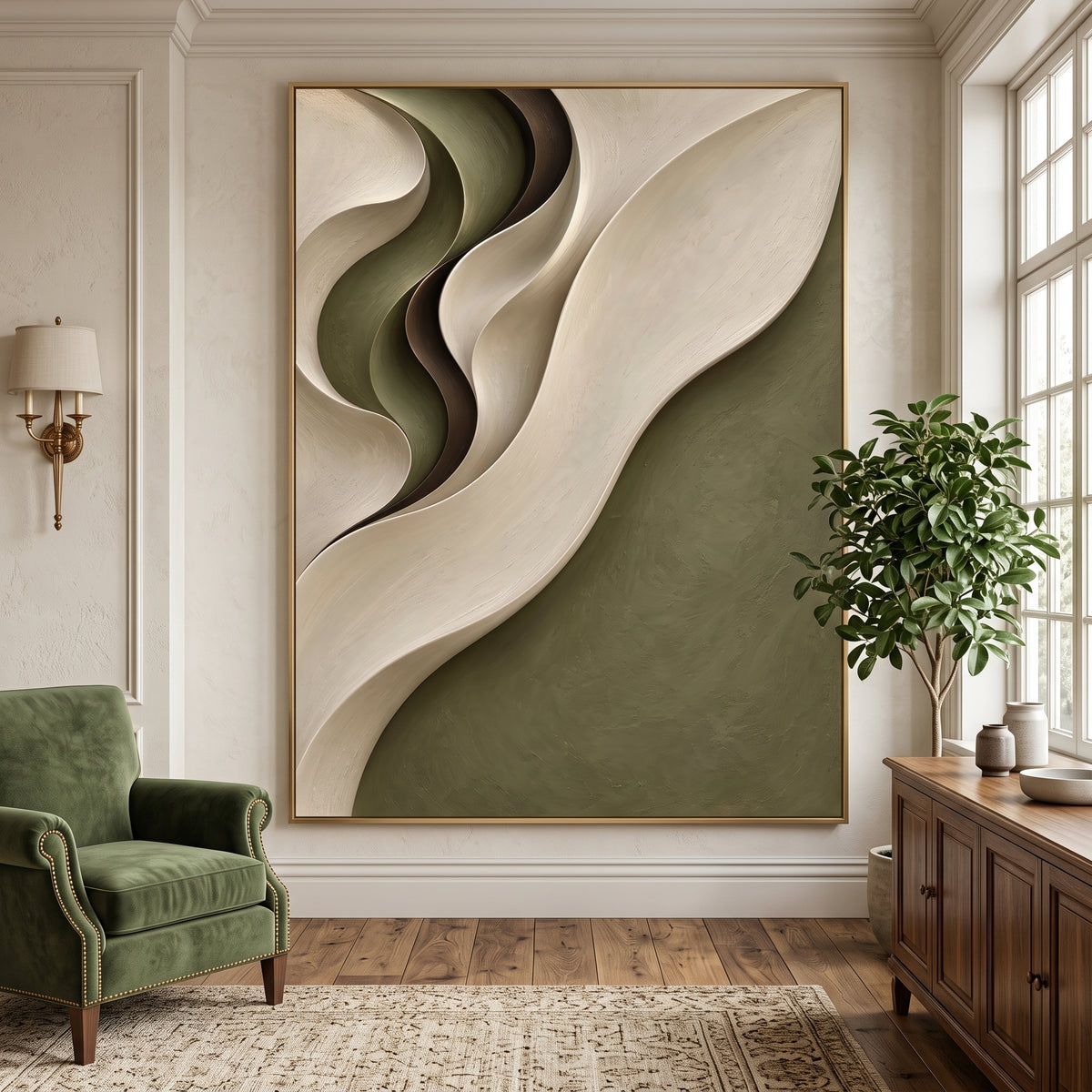 Textured & Impasto Art｜Olive Wave Sculpture