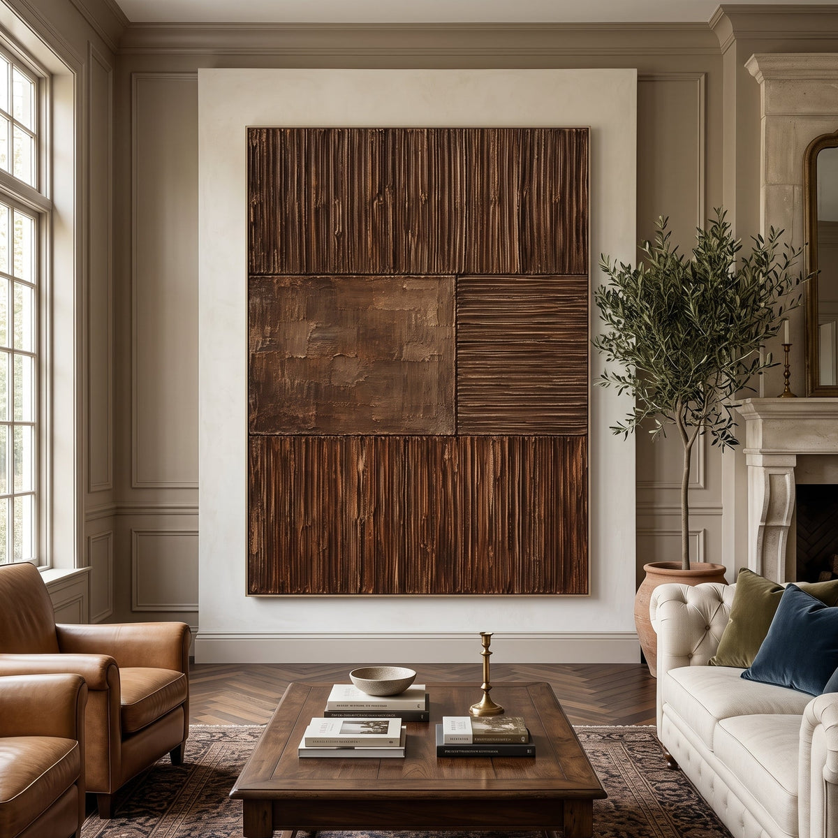 Textured & Impasto Art｜Dark Walnut Texture Grid