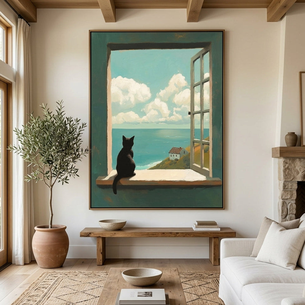 Expressive Contemporary Art｜Cat by the Open Sea