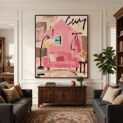 Modern Folk Art｜Moonlit Pink Cottage