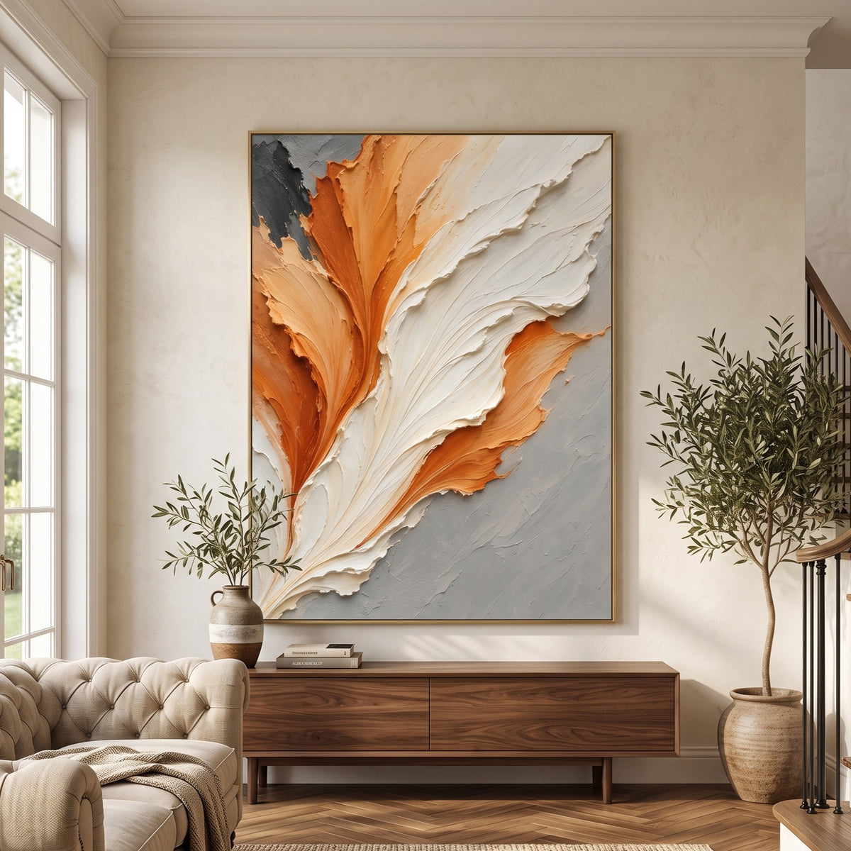 Textured & Impasto Art｜Terracotta Ivory Bloom