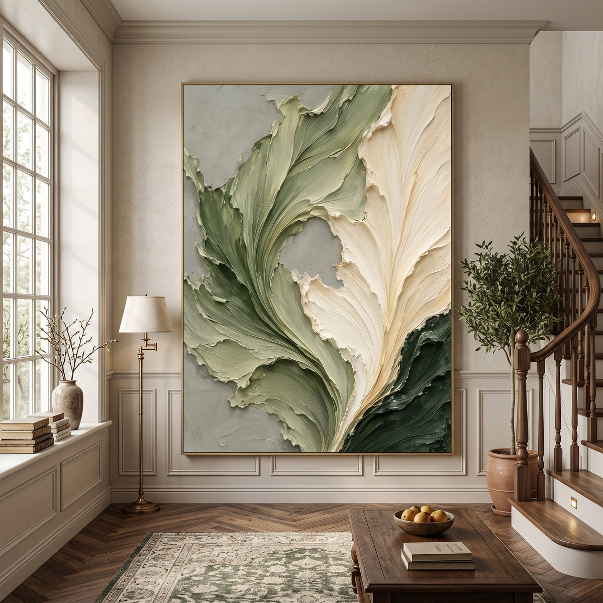 Textured & Impasto Art｜Sage Ivory Petal Flow