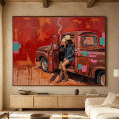 Western Pop Art｜Vintage Truck Cowgirl Escape