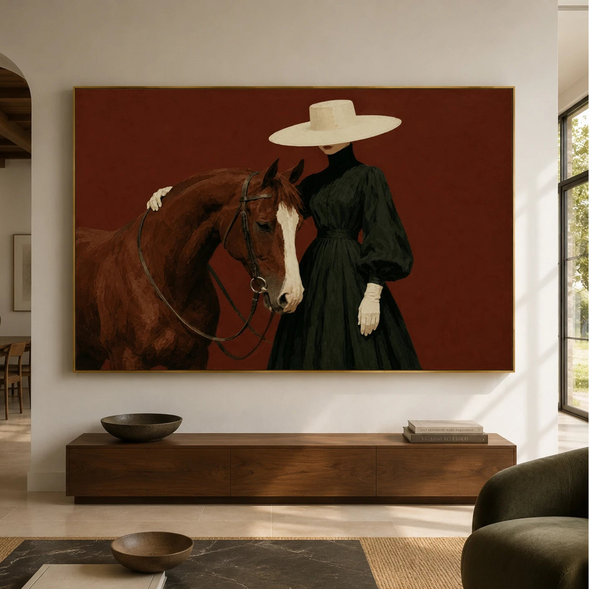 Vintage Americana Art｜Scarlet Equestrian Poise