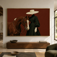 Vintage Americana Art｜Scarlet Equestrian Poise