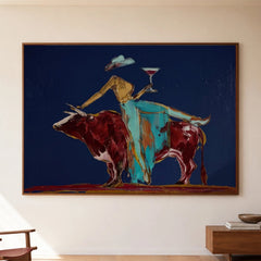 Western Pop Art｜Burgundy Bull & Cowgirl Spirit