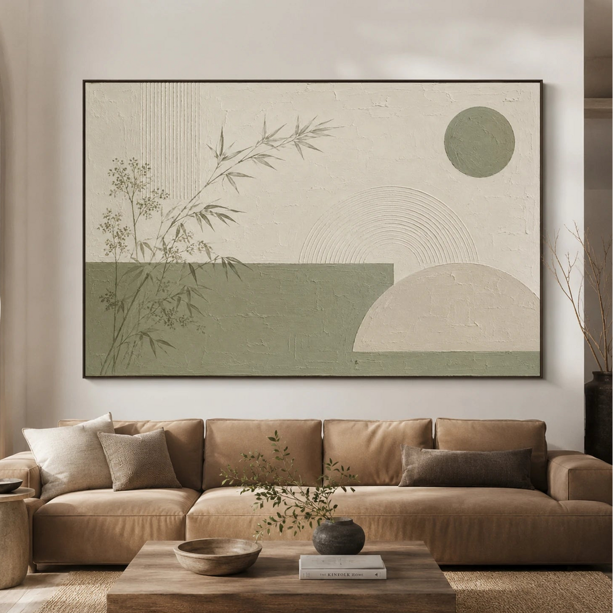 Textured & Impasto Art｜Sage Bamboo Relief