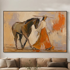 Western Pop Art｜Burnt Orange Cowgirl & Horse