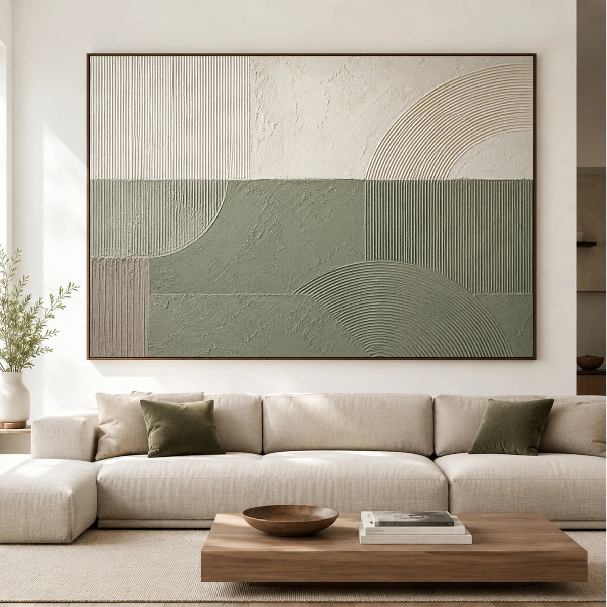 Textured & Impasto Art｜Sage Geometric Harmony