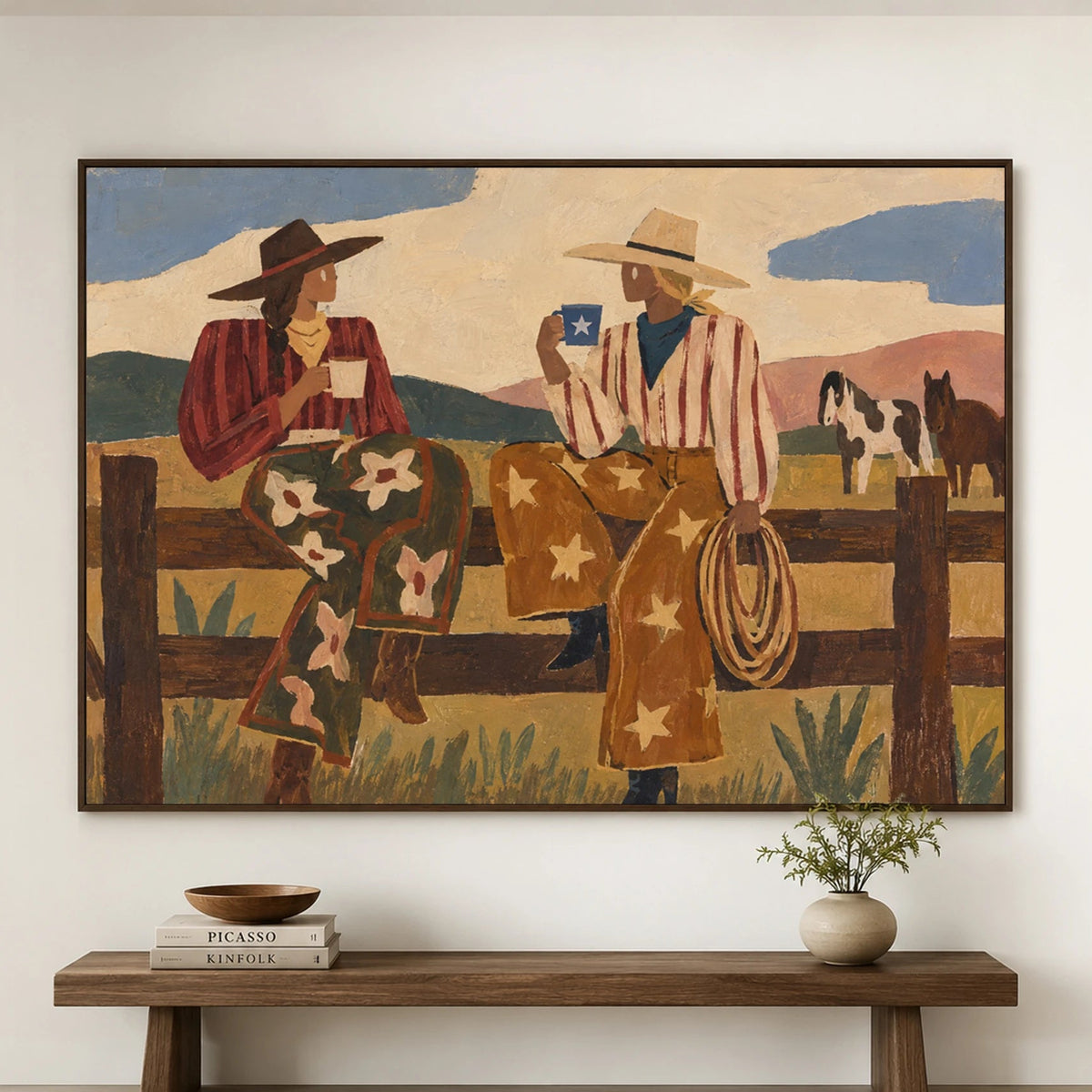 Modern Folk Art｜Cowgirls Sharing Coffee