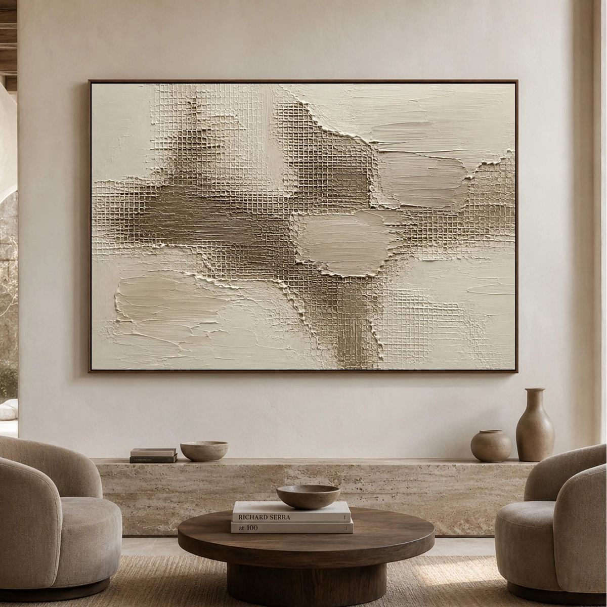 Textured & Impasto Art｜Ivory Grid Layers