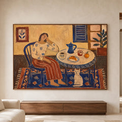 Modern Folk Art｜Morning Coffee with Cat