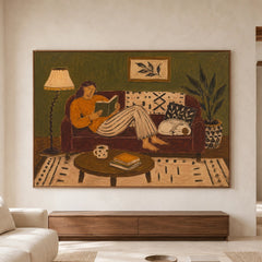 Modern Folk Art｜Quiet Reading with Cat