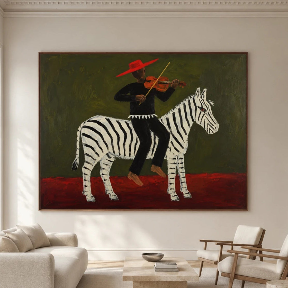 Modern Folk Art｜Crimson Zebra Serenade