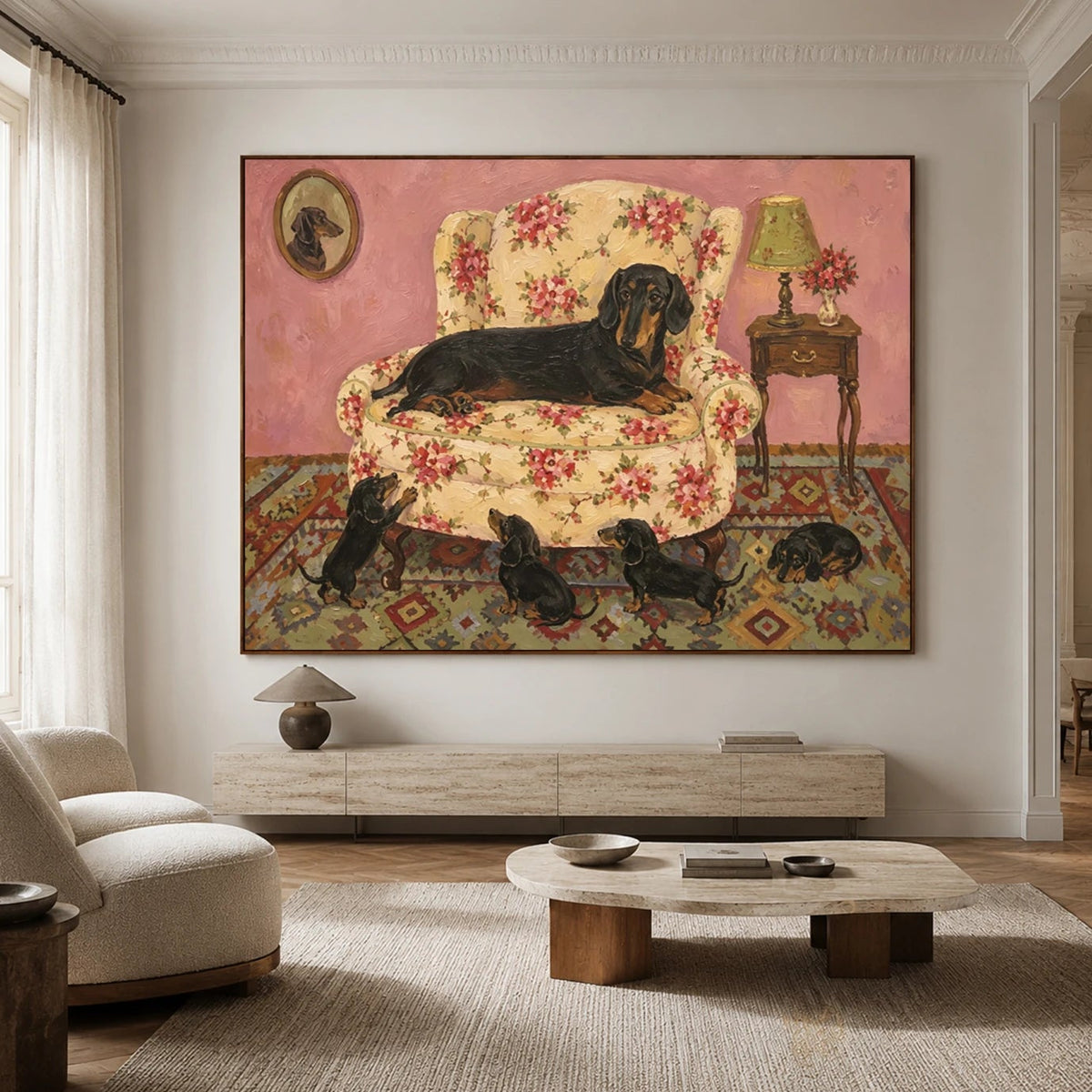 Modern Folk Art｜Floral Dachshund Family