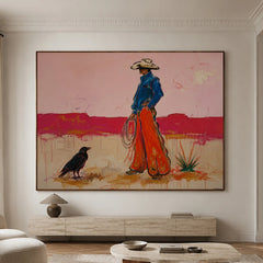 Western Pop Art｜Cowboy & Crow in Desert Bloom